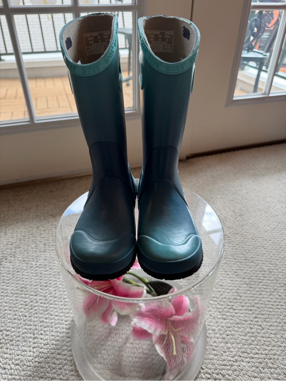 BOGS Kids Rain Boots Size 13 Waterproof Tall Rubber Boots Teal Blue - Picture 2 of 11